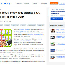 Cada de fusiones y adquisiciones en A. Latina se extiende a 2019